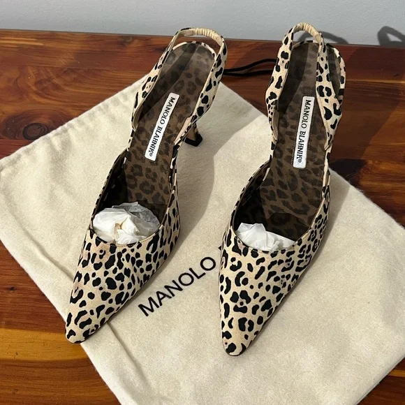 Vintage Manolo Blahnik Animal Print Slingback Heels - Picture 3 of 13